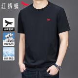 红蜻蜓（RED DRAGONFLY）短袖t恤男纯棉品牌刺绣休闲时尚简约百搭圆领上衣打底衫 黑色 4XL
