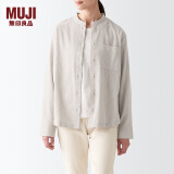 无印良品（MUJI） 女式 法兰绒 立领衬衫长袖格子上衣秋季白衬衣纯棉全棉 BCB41C2A 米色格纹 S