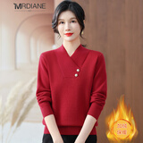 Mrdiane wei保暖加绒毛衣女针织衫一体绒加厚打底衫女上衣 红色 均码 