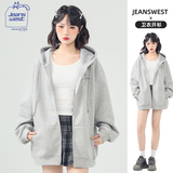 JEANSWEST CLUB真维斯加绒连帽开衫卫衣女潮牌外套秋冬季休闲时尚百搭运动帽衫