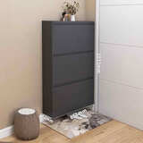 毕威尔超薄鞋柜15cm极窄楼道门口入户柜玄关翻斗收纳柜鞋架落地一体靠墙 655宽三层-灰色