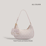 TRENDY棋盘格腋下包女HelloKitty单肩包送女友闺蜜情人节生日礼物 粉色[无礼盒][收藏加购优先发]