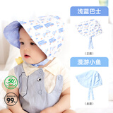 伊米伦防紫外线新生婴儿帽子遮阳帽夏天薄款男女宝宝公主帽防晒帽 浅蓝巴士/漫游小鱼 S码建议0-3个月