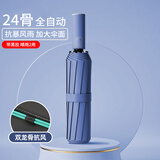 隆屋全自动雨伞男士商务折叠伞黑胶24骨男女双人伞大号加固防暴风雨 藏青色黑胶款【24骨加大 晴雨2用