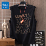 真维斯（Jeanswest）运动背心男夏季新款纯棉舒适透气吸汗外穿宽肩打底衫日系无袖汗衫 黑色(快乐干杯) XL (180) (不起球不掉色)