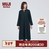 无印良品（MUJI）女式 起毛 V领长袖连衣裙 女款长裙裙子秋冬 女装 BC2FBC3A 深藏青色 S (155/80A)