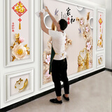 新中式电视背景墙壁布装饰2026新款壁画影视墙壁纸自粘3d立体墙贴 款式1（按尺寸定制） 【绒底】18D超清立体浮雕布/平方