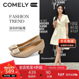 康莉（COMELY）[时装周同款]方扣单鞋女秋季粗跟气质漆皮通勤高跟鞋 奶茶色 37 