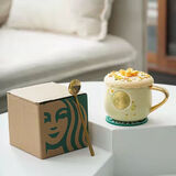 星巴克（Starbucks）杯子金色桂花铜章马克杯陶瓷带盖勺办公室咖啡杯情侣礼盒伴手礼 金桂杯单杯原盒+桂花盖+勺子