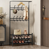 安尔雅衣帽架鞋架落地金属挂衣架现代简约铁艺衣服架子家用置物架 65黑