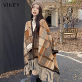 viney披肩女2026新款围巾女格子百搭空调房斗篷护肩颈毛毯女外搭送女友 枫叶黄-高端礼盒装