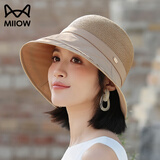 猫人渔夫帽女夏季防晒帽防紫外线女士遮阳帽太阳帽子草帽大头围新款 卡其色 均码