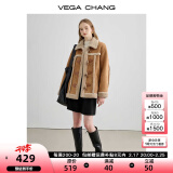 VEGA CHANG皮毛一体短外套女2024年秋冬宽松显瘦旷野美拉德毛绒保暖夹克外套 布朗棕（长款） S