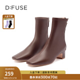 迪芙斯（D:FUSE）【镇店之宝】冬季款方头奶油短靴粗跟弹力瘦瘦靴网红女靴 红棕色（主推款短靴） 36