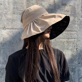 兼彩黑胶防晒帽遮阳帽子女夏季大檐渔夫帽太阳帽防紫外线韩版折叠户外