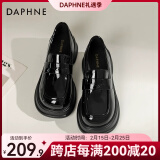 达芙妮（DAPHNE）官方 乐福鞋女2025新款英伦风女鞋厚底粗跟小皮鞋一脚蹬单鞋女 黑色海鸥【5cm亮面单里款】 37