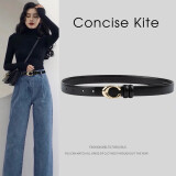 CONCISE KITE官方头层真皮【礼盒装】皮带女士牛皮西装牛仔连衣裤裙CK轻奢腰带 黑色/520送女朋友礼物 105cm (带宽2.4cm)生日送女友老婆