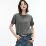 伊芙丽（eifini）【经典延续】天然桑蚕丝简约真丝混纺丝光内搭T恤女打底上衣 深灰 L 110-125斤