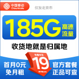 中国移动 正规移动流量卡纯上网长期手机卡不限速上网卡电话卡手表卡全国流量 北京专属丨外省勿拍-19元185G高速流量