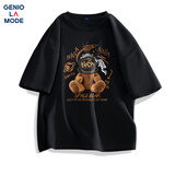 GENIOLAMODEt恤男士夏季纯棉透气舒适休闲宽松青少年短袖男生体恤衫 黑色 M