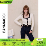 banana cici2024年春季新款复古方领针织开衫女氛围感新年红毛衣C241MY554 米白(奶油白) L