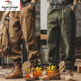 啄木鸟（TUCANO）美式重磅复古工装裤子男春秋宽松大码潮牌休闲裤男阔腿束脚哈伦裤 2条装【卡其色+军绿】 新年战袍 XL 【130-150斤】