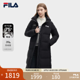 FILA 斐护科技|斐乐女装长款羽绒服冬季休闲简约连帽保暖羽绒外套 正黑色-BK 180/96A/XXL