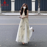夏雨瑶新中式吊带连衣裙女2026夏季新款设计感小众复古水墨气质国风长裙 重磅水墨吊带裙 气质 S 【80-100斤选】