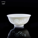 古镇陶瓷 景德镇陶瓷碗碟餐具套装家用中式吃饭碗菜盘子汤碗玲珑瓷器送礼 白玲珑 花中娇客 4英寸小碗