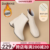 达芙妮（DAPHNE）官方 白色短靴女2024新款秋冬法式高跟瘦瘦靴子气质百搭马丁靴女 米白加绒【5CM经典款】 37