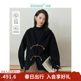 茵曼（INMAN）连帽双面呢外套冬季女装新款牛角扣宽松上衣 午夜黑 XL