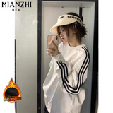 棉致重磅圆领三条杠卫衣女春秋冬季新款加绒宽松韩版美式山东即墨中山 111白色【常规高品质26.5】 L 100-115斤