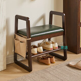 家逸实木换鞋凳入户门口鞋柜家用老人带扶手穿鞋凳多层鞋架软包长条凳