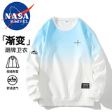 NASA MARVEL卫衣男春秋T恤圆领上衣美式运动潮流渐变宽松打底衫 白兰 3XL