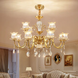 青铜时代 欧式全铜水晶吊灯客厅卧室餐厅别墅大厅客厅吊灯铜灯中山灯具 8+4头全铜吊灯（升级底锅发光）