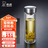 希诺（HEENOOR）玻璃杯男士双层防烫抗菌泡茶保温杯办公室家用车载水杯定制送礼物 双层隔热-335ml本色-E9356