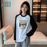 Halo QueenT恤女春夏韩版植物印花T恤女装潮流上衣女H143T2482