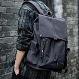 墨一双肩包男休闲帆布大容量背包潮流书包大学生电脑包旅行户外登山包 蓝黑色（牛津纺）