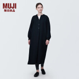 无印良品（MUJI）女式 木棉混双层纱织长袖连衣裙长裙裙子衬衫裙 BC2IOC4S 黑色 S 155/80A