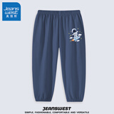 真维斯（Jeanswest）男童裤子夏季2025新款男孩防蚊裤薄款纯棉中大童时尚童装长裤 牛仔蓝 驾驭火箭x 140