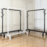 明智一凡简易衣帽架家用室内多功能晾衣架阳台可移动晒衣架卧室落地挂衣架 黑色-单杆110【塑料结合款】带2钩