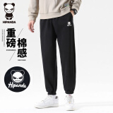 HIPANDA休闲裤男2025春夏运动长裤束脚宽松黑色印花针织百搭卫裤黑色XL