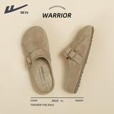 回力厚底勃肯鞋女2025秋冬新款加绒包头半拖鞋一脚蹬休闲外穿棉拖鞋女 浅棕色【2.5cm轻便软底】 40