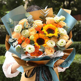 百花馆鲜花速递花礼向日葵真花束生日礼物送老师女生长辈同城配送当日达 事事如意|JD525