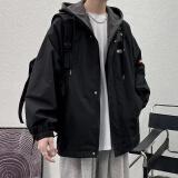 RXEX外套男春秋冬季ins潮流百搭宽松青少年学生情侣连帽衣服男装夹克 152黑色 XL