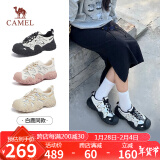 骆驼（CAMEL）【白鹿同款】登山鞋女撞色绑带休闲鞋 L24S076620 米/银/黑 37