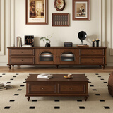 三佑美式复古实木电视柜客厅2025新款轻奢高级感胡桃色中古风电视高柜 复古美式-1.3米茶几【胡桃色】