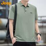 吉普（JEEP）短袖T恤男士Polo商务休闲衫夏季冰丝透气凉感衣服男装 抹茶绿 L