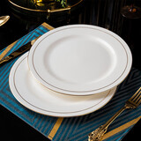 陶相惠盘子陶瓷西餐牛排盘子家用菜盘平盘餐盘10英寸骨瓷金边盘子2只装