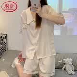 浪莎睡衣女夏季薄款仿真丝凉感套装高级感短袖短裤大码可外穿家居服